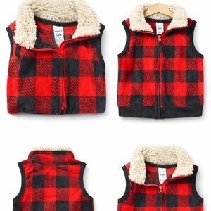 Carter’s Baby Fleece Vest – Red & Black Buffalo Plaid – 12 Months